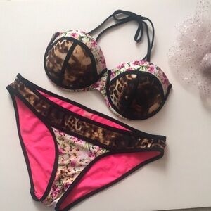 Carol Tropic Bandeau Bikini Leopard & Pink Floral